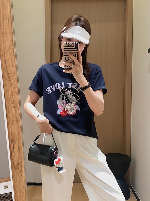 重工刺绣钉珠石榴液氨新疆棉刺绣印花T恤 商品图14