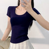 【经典百搭❗️弹力人棉极简T恤】简约不“简单” 春夏百搭无可挑剔短t恤，柔软透气亲肤不变形，短款紧身减领小衫，夏季时尚短袖白色打底衫上衣L 商品缩略图2