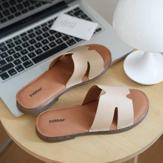 【澳洲品牌】EVERAU  一字拖凉鞋女真皮软底粘扣拖鞋平底懒人一脚蹬 EA7090 商品图3