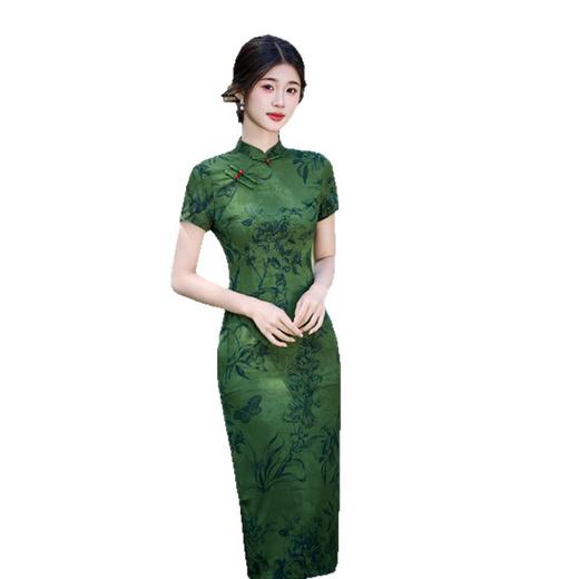 GX绿色旗袍2025新款改良年轻款复古民国风小个子连衣裙日常可穿夏季 商品图4