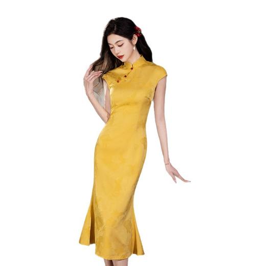 GX现代时尚改良新中式长款鱼尾旗袍2025夏新款年轻女士日常可穿旗袍 商品图4