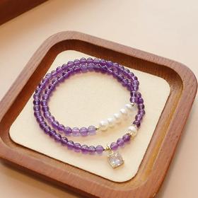 【紫月星河·紫水晶珍珠双圈手串】敦煌小众设计感天然紫水晶淡水珍珠双圈水晶手链