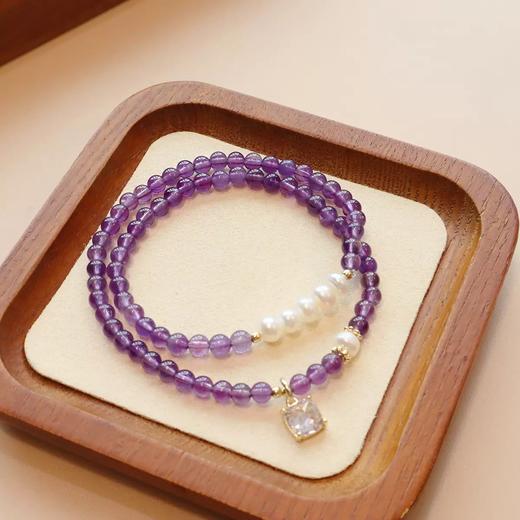 【紫月星河·紫水晶珍珠双圈手串】敦煌小众设计感天然紫水晶淡水珍珠双圈水晶手链 商品图0