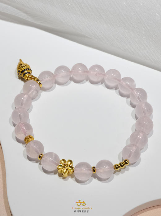 巧也【粉晶铃韵】8mm粉水晶配鎏金银鉓手珠国风手串禅意风 商品图10