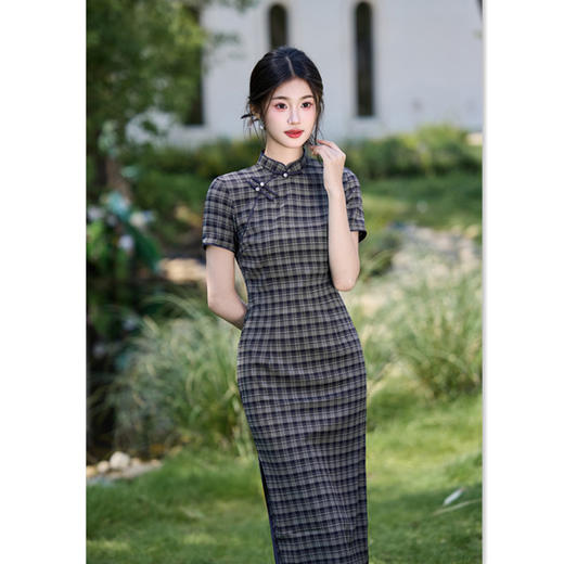 GX夏季少女新中式柔软舒适旗袍显瘦民国旗袍2025日常格子旗袍 商品图0