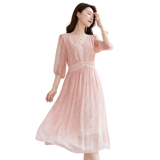 QS-【100%桑蚕丝】显瘦大码中长裙通勤气质A字仙女裙真丝连衣裙1085 商品图4