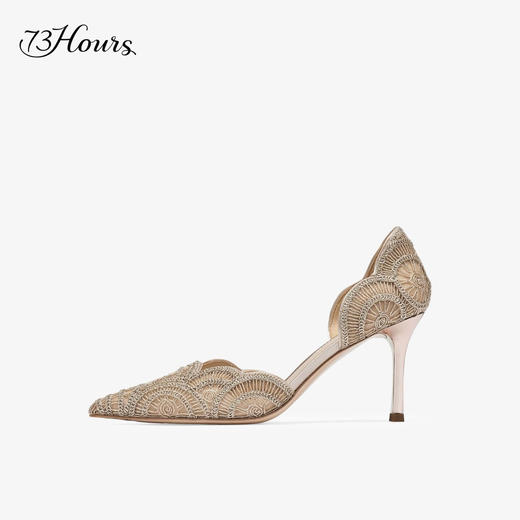 【2F】73Hours女鞋蔷薇少女2025春季高跟鞋尖头纯色蕾丝中空凉鞋单鞋婚鞋 商品图2