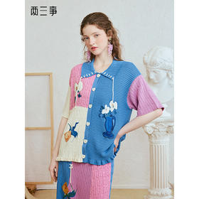 两三事 焙樱绒络 2025夏季新款复古拼色绣花针织开衫女宽松