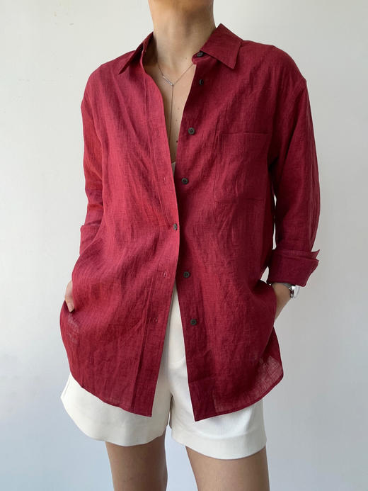 THEHOYAN｜TH2504-R  04 oversized linen shirt BURGUNDY 亚麻衬衫 [ 酒红 ] 商品图2