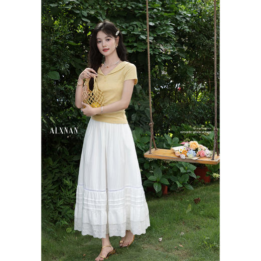 鹿向南「柠檬气泡」温柔风黄色V领短袖T恤女夏季收腰显瘦上衣小众 商品图1