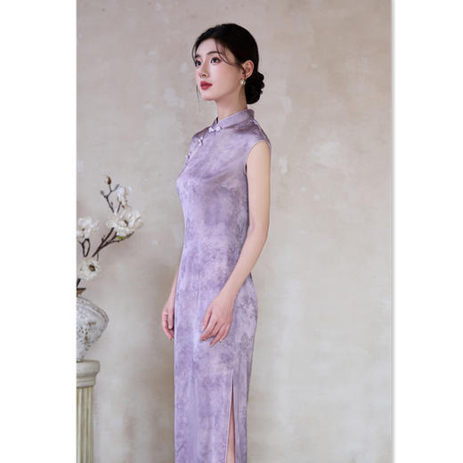 GX时尚紫色无袖旗袍中式改良2025夏季新款年轻气质日常少女款旗袍裙 商品图3