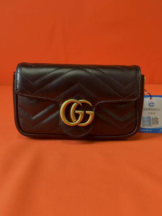 GUCCI古驰 GG Marmont 金色 复古双G徽标配钥匙圈 V型纺缝 皮革牛皮 单肩包斜挎包 超迷你 女款 黑色 商品图1