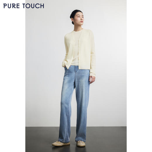 PURE TOUCH米黄色圆领长袖针织开衫 商品图1