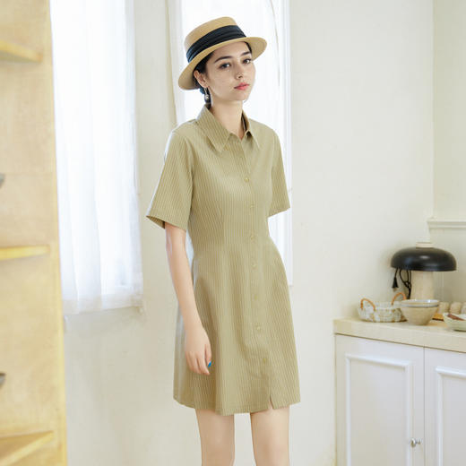 谜底条纹连衣裙短袖2025夏季新款通勤风衬衫式百搭短裙257ML7819 商品图1
