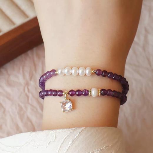 【紫月星河·紫水晶珍珠双圈手串】敦煌小众设计感天然紫水晶淡水珍珠双圈水晶手链 商品图1
