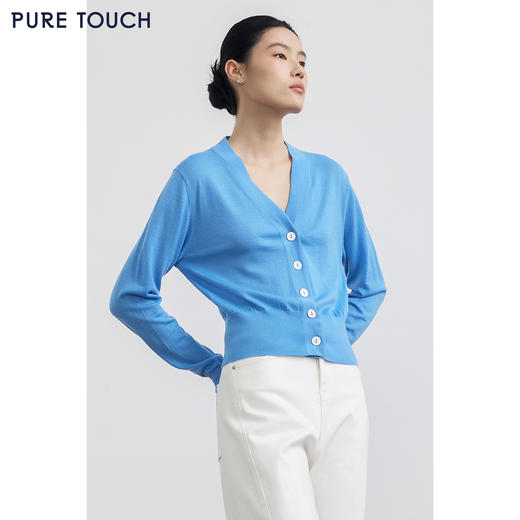 PURE TOUCH 宝蓝色V领短款针织开衫 商品图0