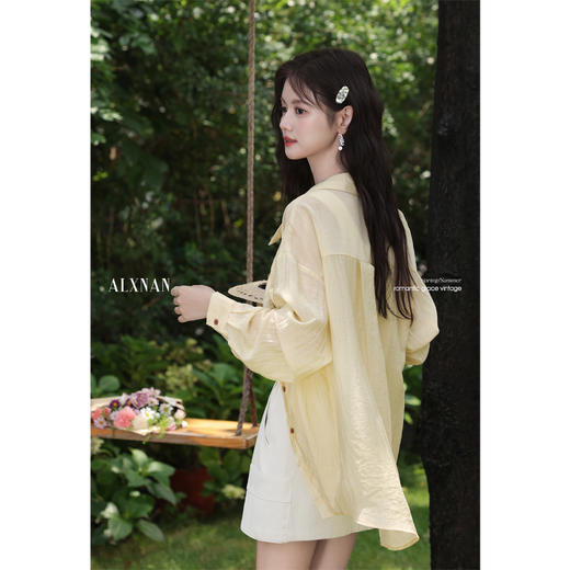 鹿向南「蜜雪叠浪」黄色休闲防晒衬衫夏季新款时尚宽松长袖衬衣女L56335 商品图4