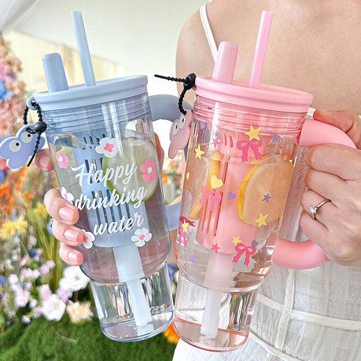 【伸缩吸管！开盖就可以喝水】巨无霸水杯大容量吸管杯子女新款夏天吨吨杯便携高颜值冰霸杯。ry 商品图0