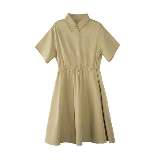 谜底连衣裙短袖2025夏季新款休闲百搭腰部抽绳翻领短裙257ML7824 商品图4