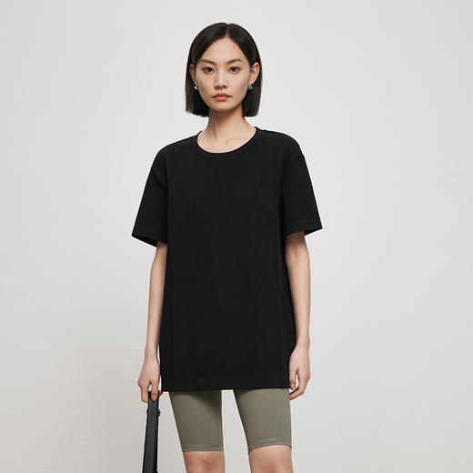 53243  IN AND ON 夏短袖女纯色t恤100%长绒棉宽松休闲廓形纸片人圆领上衣 商品图7