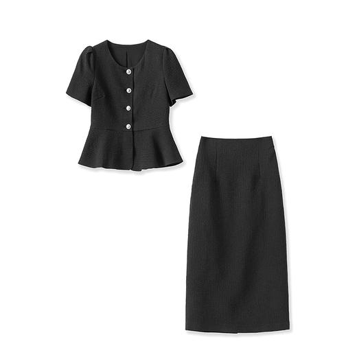 「高货wl」全新升级【铂金会员413/天猫559/差价146】(99142)洛诗琳时尚简约浮雕肌理泡泡袖上衣高级感半裙两件套女 商品图4