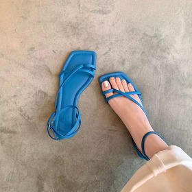 真皮凉鞋！2025新款韩国博主风方头交叉细带套趾平底凉鞋女夏款！