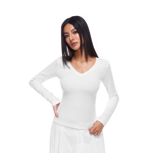 FDR旗舰店 蓄热保暖轻薄高弹V领长袖t恤女修身显瘦健身运动瑜伽服 商品图2