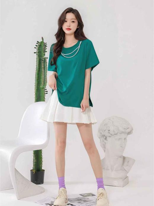 【诗铭洛可】W830珍珠链条T恤侧开叉C5-2 商品图0