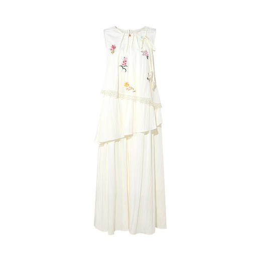 两三事垂云粉町2025夏季新款小清新串珠圆领绣花无袖背心裙连衣裙 商品图4