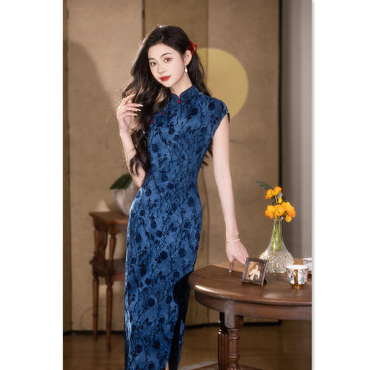 GX老上海民国风长款中式旗袍改良年轻款2025新款女复古短袖弹力旗袍 商品图3