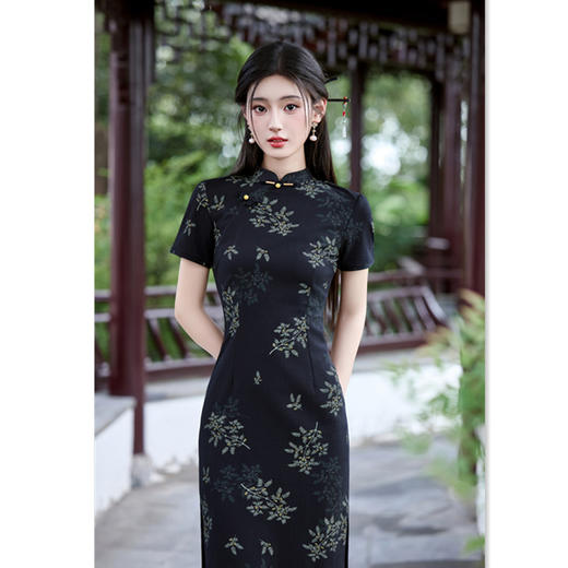 GX现代改良新中式中长款修身旗袍2025夏季新款年轻女士日常可穿旗袍 商品图3