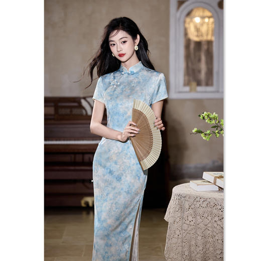 GX复古中国风长款提花单层旗袍2025夏季新款改良中式年轻旗袍 商品图1