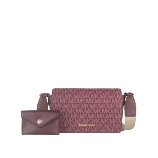 Michael Kors 奥莱款Vincent小号女士2025年春季签名徽标斜挎包，带卡片夹 银色/牛血色【香港直邮】 商品图5