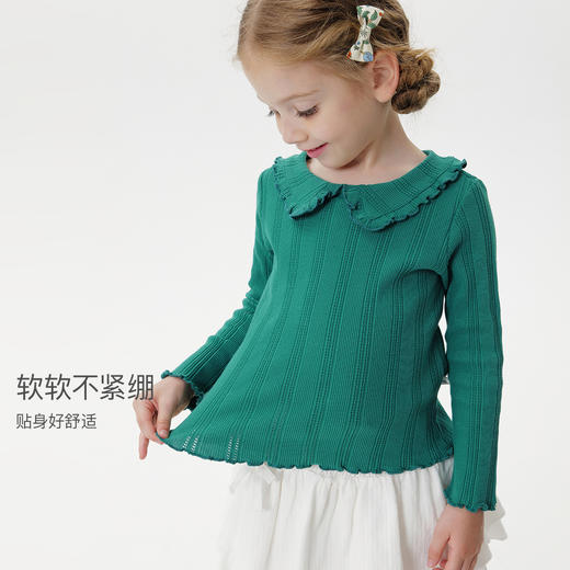 马克珍妮女童木耳边弹力打底衫长袖T恤 儿童上衣秋装新款551608 商品图2