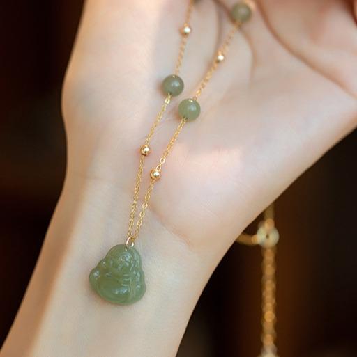【敦煌和田玉弥勒佛项链】敦煌福泽和田玉石弥勒佛佛公吊坠夏季项链女锁骨链高级感 商品图1