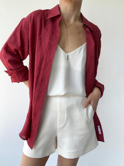 THEHOYAN｜TH2504-R  04 oversized linen shirt BURGUNDY 亚麻衬衫 [ 酒红 ] 商品图3