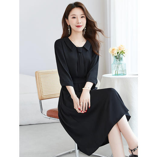 QS-【桑蚕丝】夏季纯色大码桑蚕丝连衣裙弹力双乔真丝连衣裙女7952 商品图1