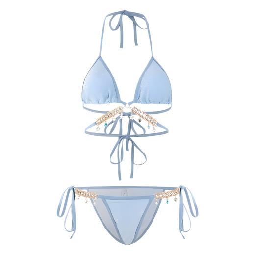 泳衣女人鱼钻链欧美纯欲风绑带三角比基尼三点式ins 性感度假泳装 商品图4