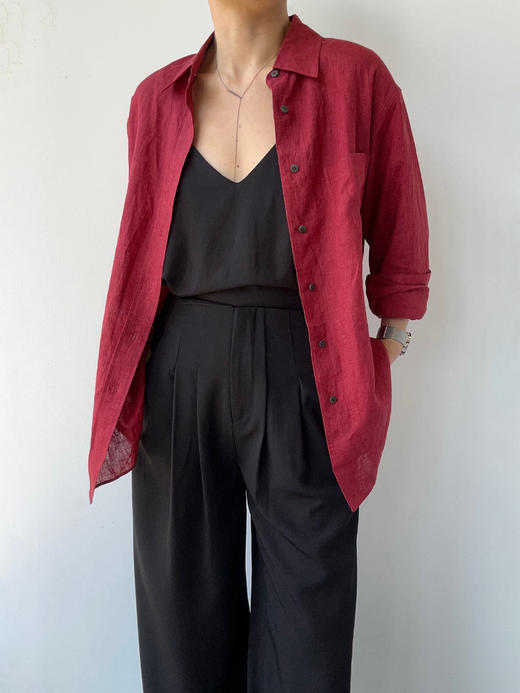 THEHOYAN｜TH2504-R  04 oversized linen shirt BURGUNDY 亚麻衬衫 [ 酒红 ] 商品图6