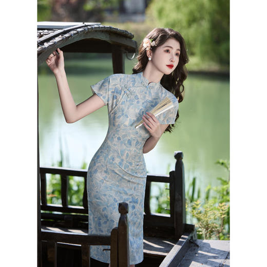 GX春夏新款中国风仿麻中长款复古旗袍女装改良修身显瘦单连衣裙 商品图3