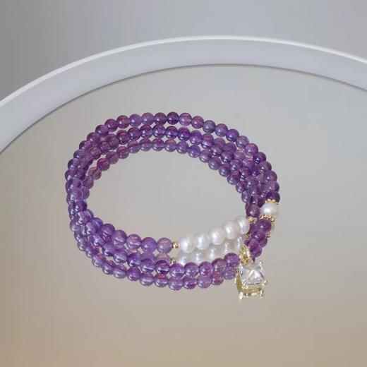 【紫月星河·紫水晶珍珠双圈手串】敦煌小众设计感天然紫水晶淡水珍珠双圈水晶手链 商品图2