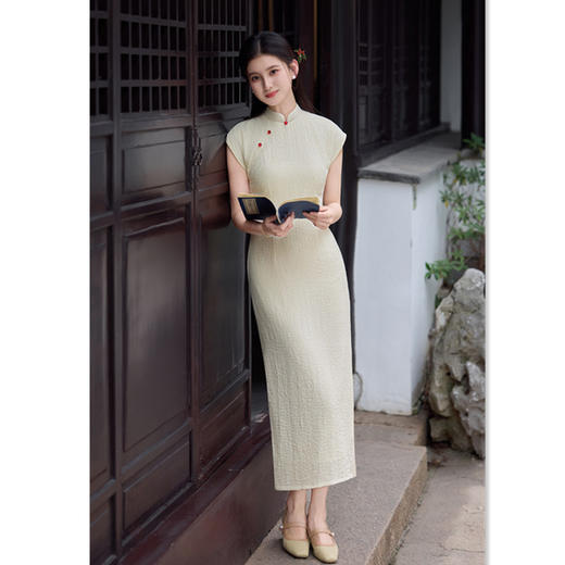 GX素雅新中式棉质长款连袖旗袍2025夏季新款国风日常修身旗袍连衣裙 商品图2