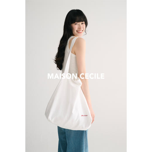 MAISON CECILE 刺绣logo双层棉麻百搭大容量单肩手提帆布包包 商品图3