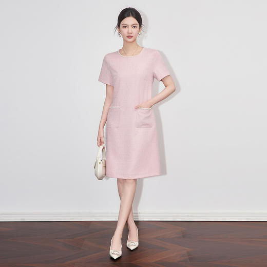 「高货wl」全新升级【铂金会员358/天猫479/差价121】(01857)洛诗琳小香风法式气质连衣裙2025夏季提花编织修身连衣裙 商品图0