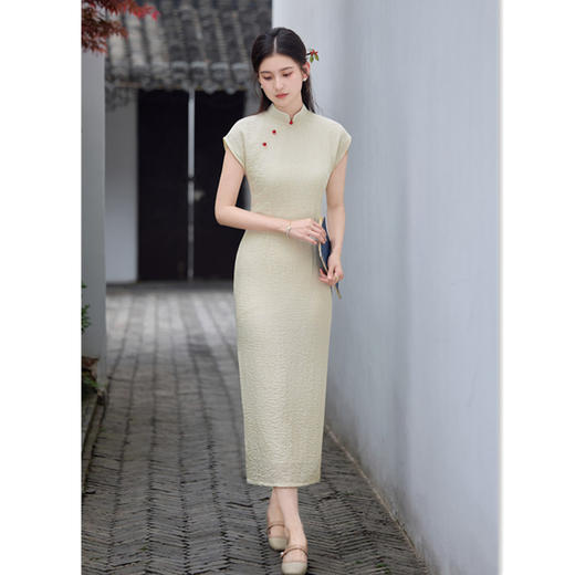 GX素雅新中式棉质长款连袖旗袍2025夏季新款国风日常修身旗袍连衣裙 商品图0