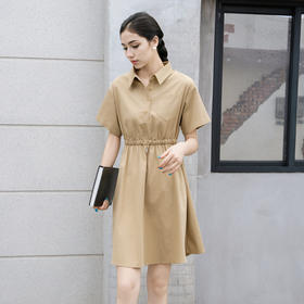 谜底连衣裙短袖2025夏季新款休闲百搭腰部抽绳翻领短裙257ML7824