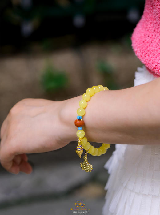 巧也【蜜韵.松瑞】8mm蜜蜡配南红松石手珠国风手串禅意风 商品图14