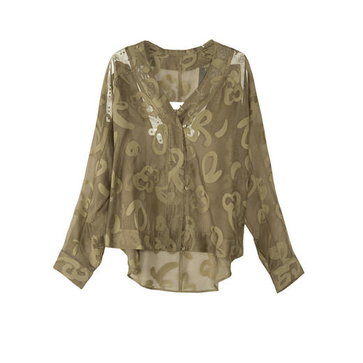 谜底提花衬衫长袖女2025秋新款气质通勤V领前短后长衬衫257MC7765 商品图4