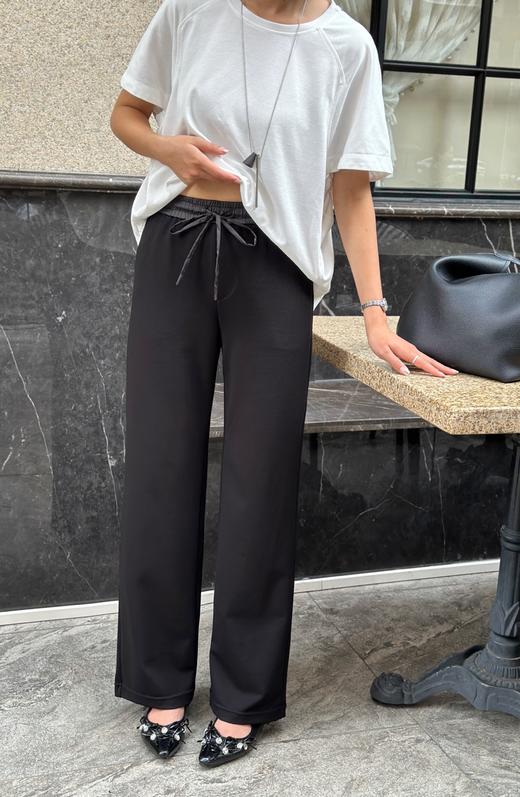 Z42210-1#同色系缎面腰头直筒裤 商品图2