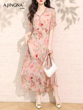 【俏皮灵动】阿菁娜温柔莫奈印花桑蚕丝连衣裙F30X212091